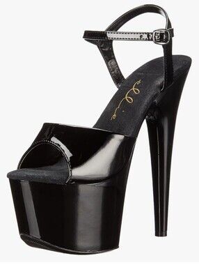 Ellie 709 Juliet Black Patent Platform Sandal Stripper Heels, Sz 5